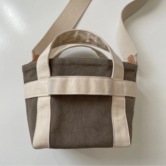 SHIN+NA Limited Edition THE CROSSBODY MINI CANVAS TOTE Bag in Taupe - Picture 6 of 16